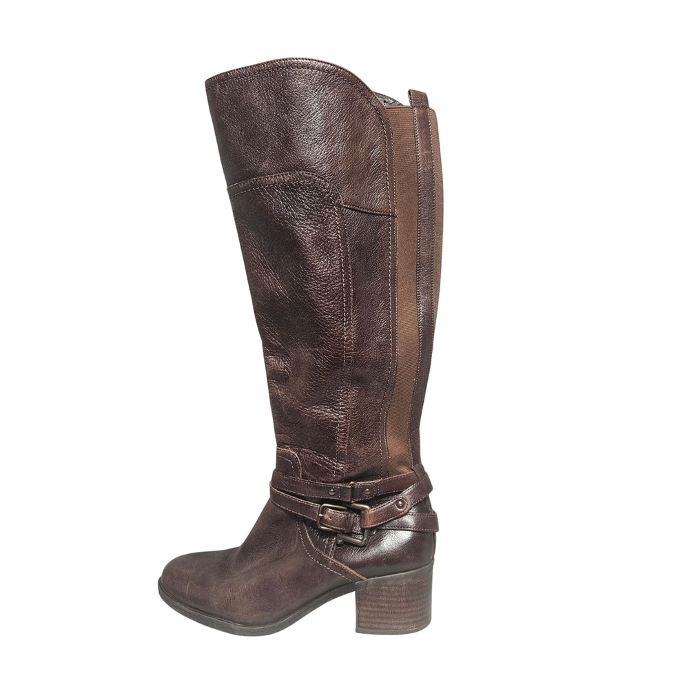 Marc Fisher MFKADEE Dark Brown Leather Tall Riding Boots Womens 10M Buckle - Picture 1 of 8